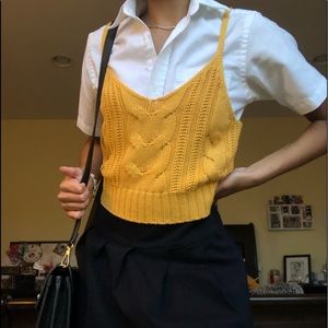Cotton-knit mustard yellow tank top